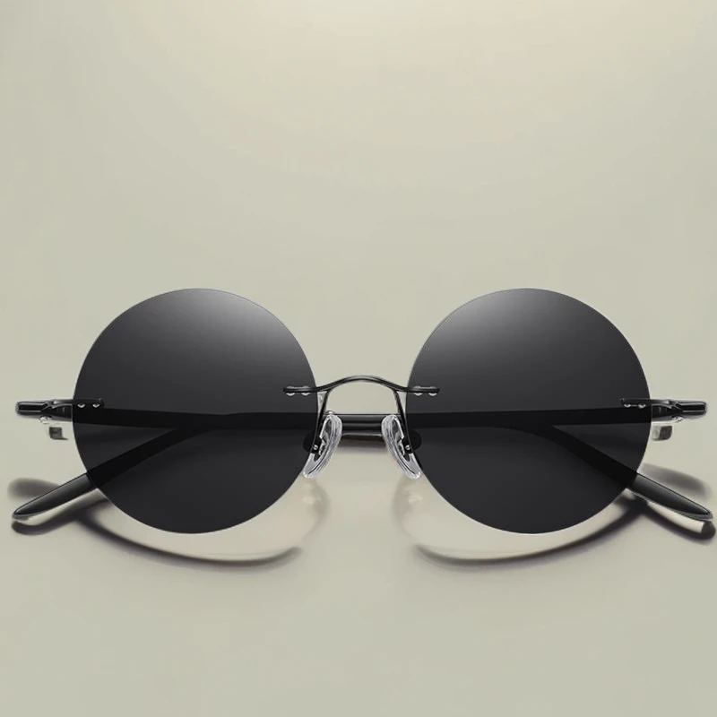 复古圆形墨镜男士新款无边框太阳眼镜女开车高清偏光镜伴郎男眼镜
