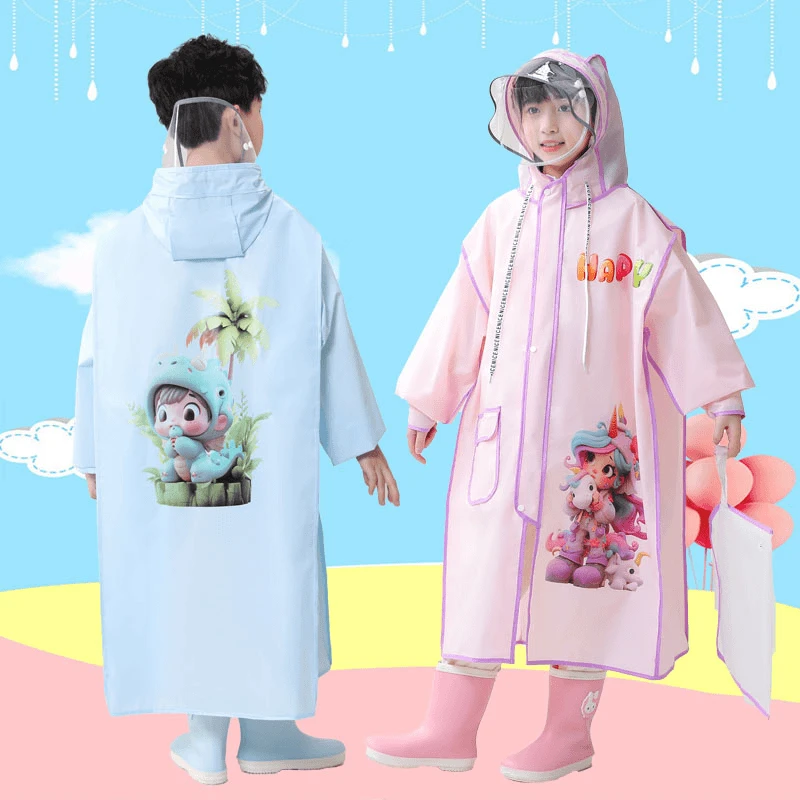 儿童雨衣加厚大书包位小学生连体中大童雨披大帽檐防暴雨男童女童