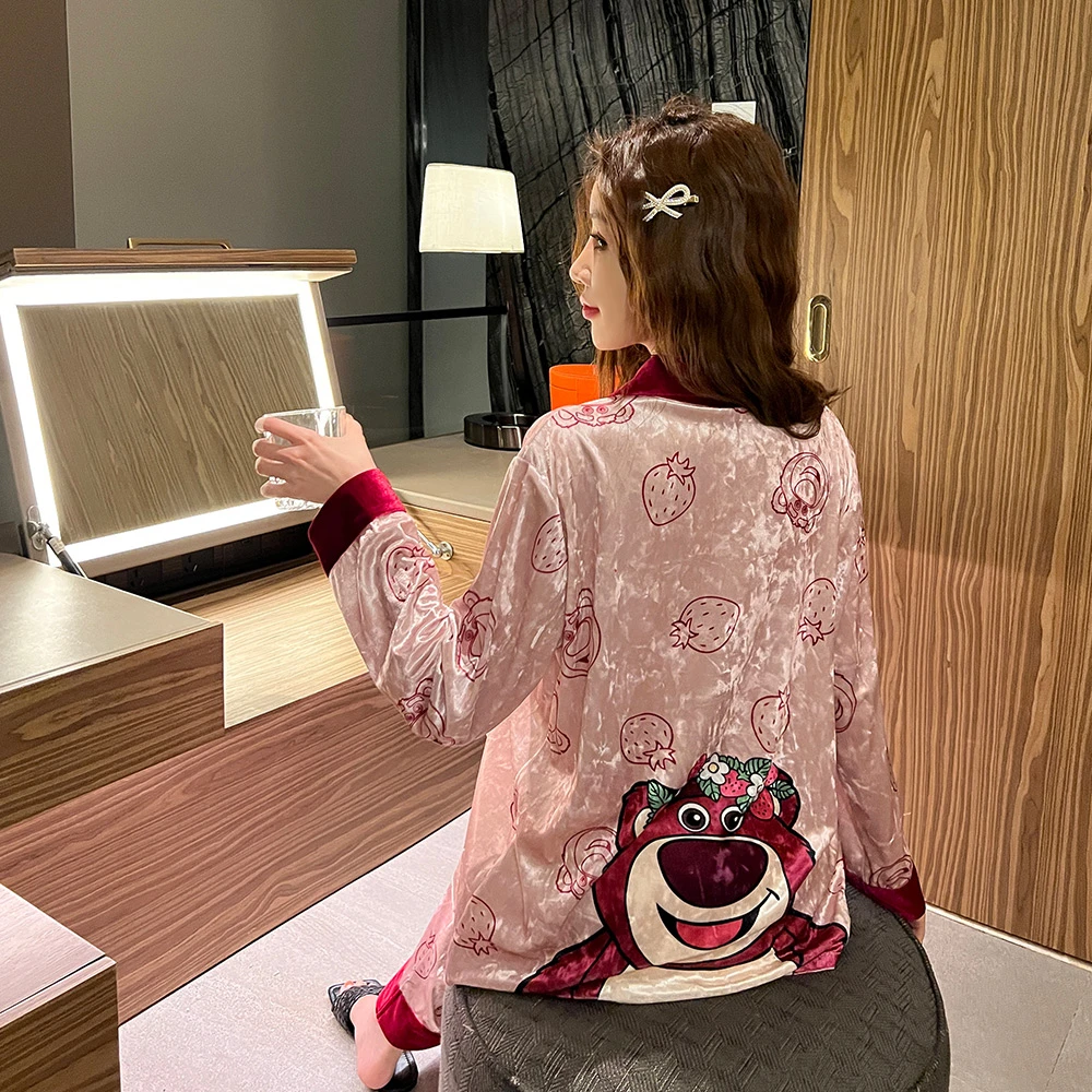 金丝绒睡衣女春秋季2024年新款长袖可爱卡通秋冬家居服套装可外穿