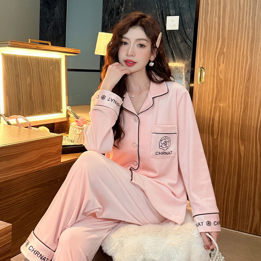 冬季海岛绒睡衣女保暖加厚小香风长袖套装大码宽松秋冬天家居服