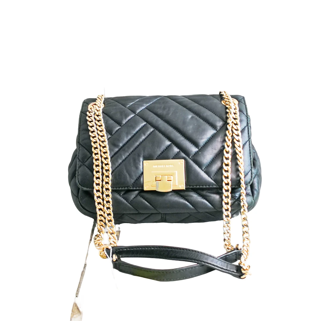 95新 MICHAEL KORS/迈克高仕 MK 黑色皮质斜挎包 70504