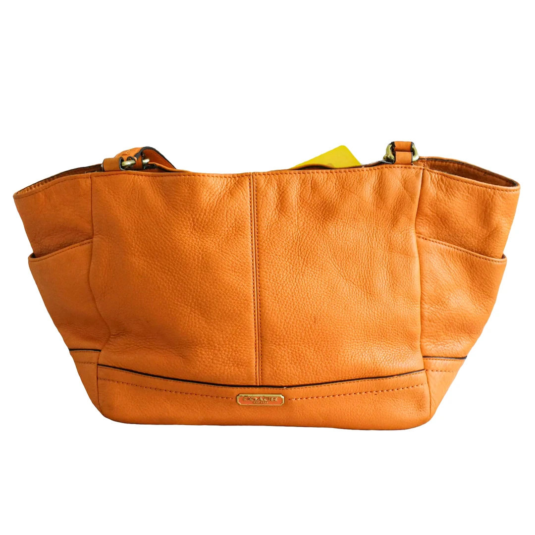 95新 COACH/蔻驰 coach 橘色大托特包 62220