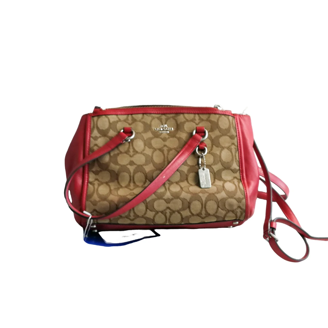 95新 COACH/蔻驰 棕老花拼皮杀手包 92113