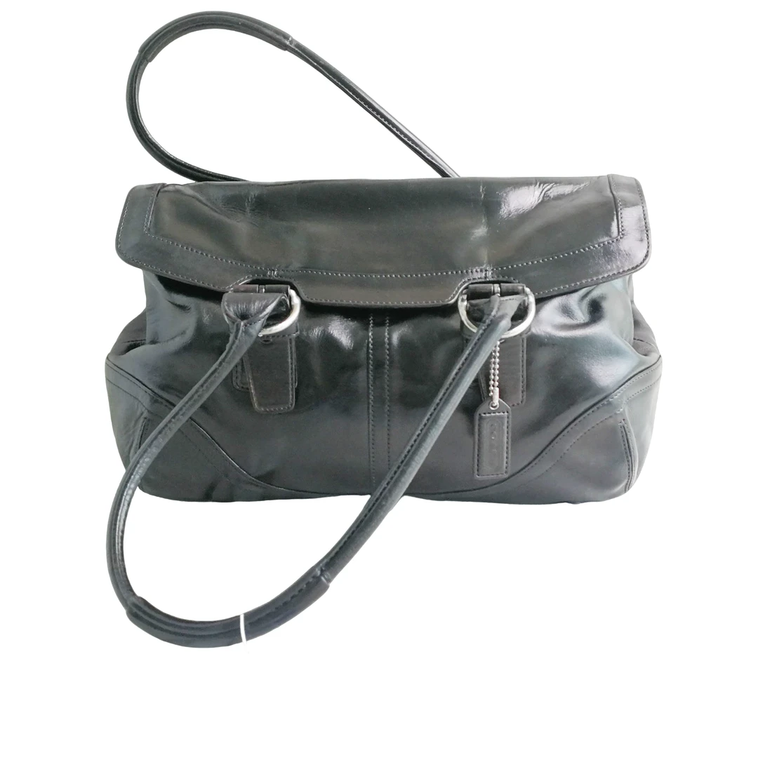 95新 COACH/蔻驰 coach 黑色皮质腋下包 71122