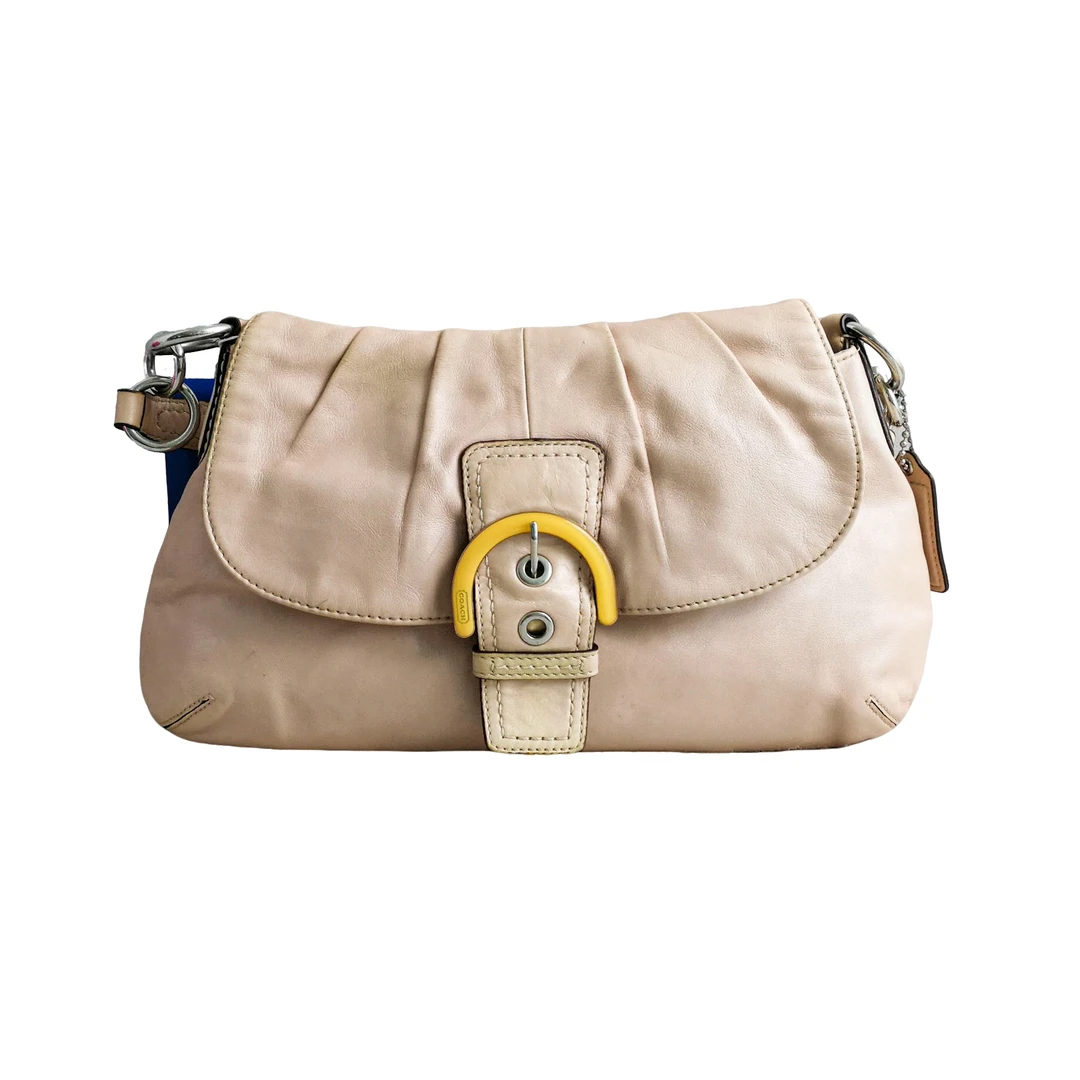 95新 COACH/蔻驰 coach 粉色皮质腋下包 81325