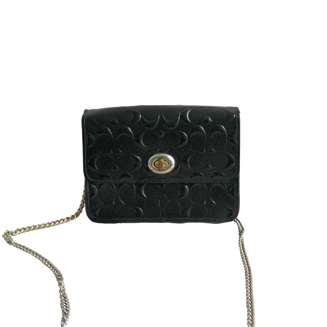 95新 COACH/蔻驰 coach 黑色压纹斜挎包 81718