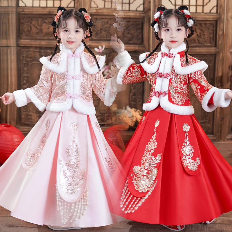 2024儿童古装汉服女童冬款新年古风过年冬季唐装新款中国风拜年服