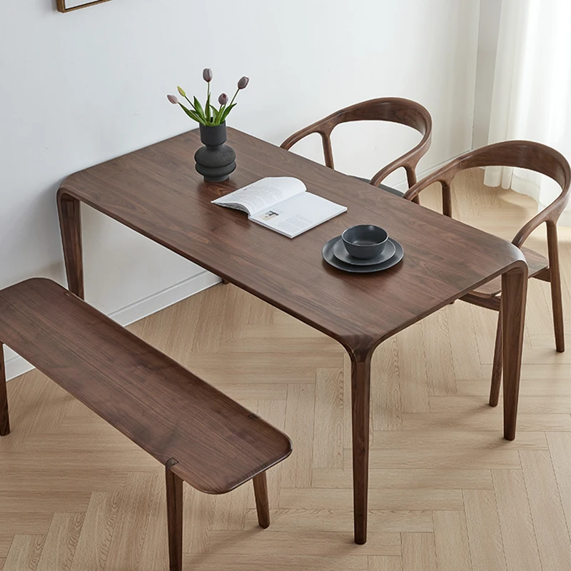 北美黑胡桃木冷弯餐桌长方形轻奢简约现代家用全实木饭桌