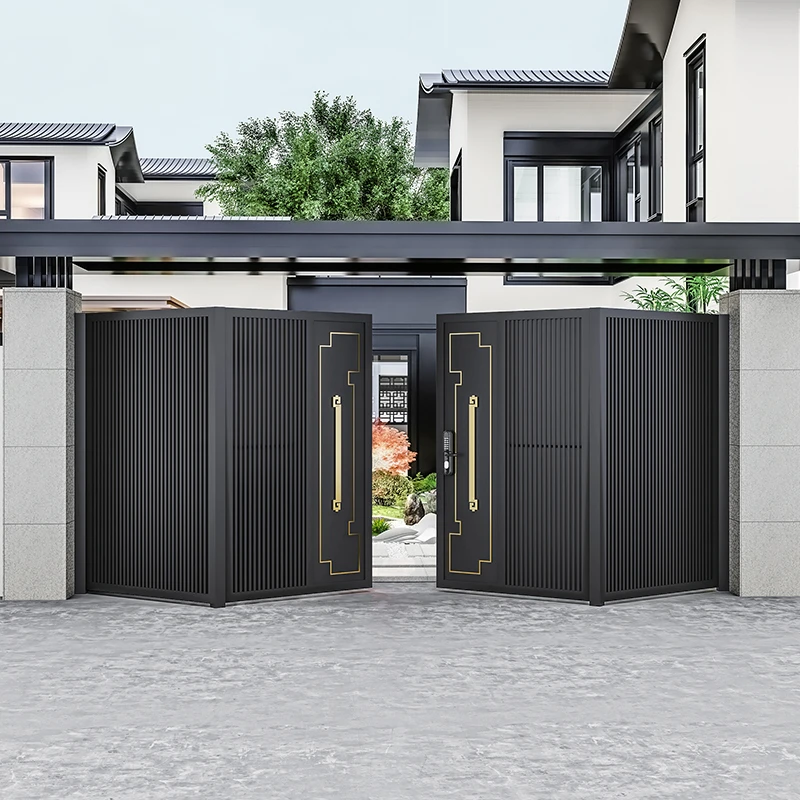 铁艺大门铝合金别墅庭院门农村自建房电动四扇折叠门院子门双开门