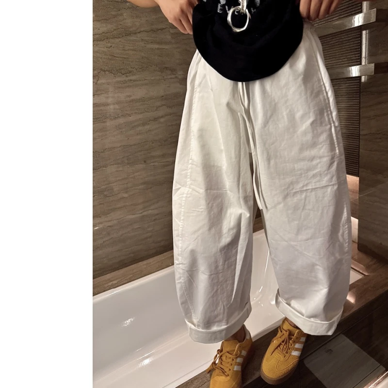 韩版早秋新款阔版镰刀款奶奶裤