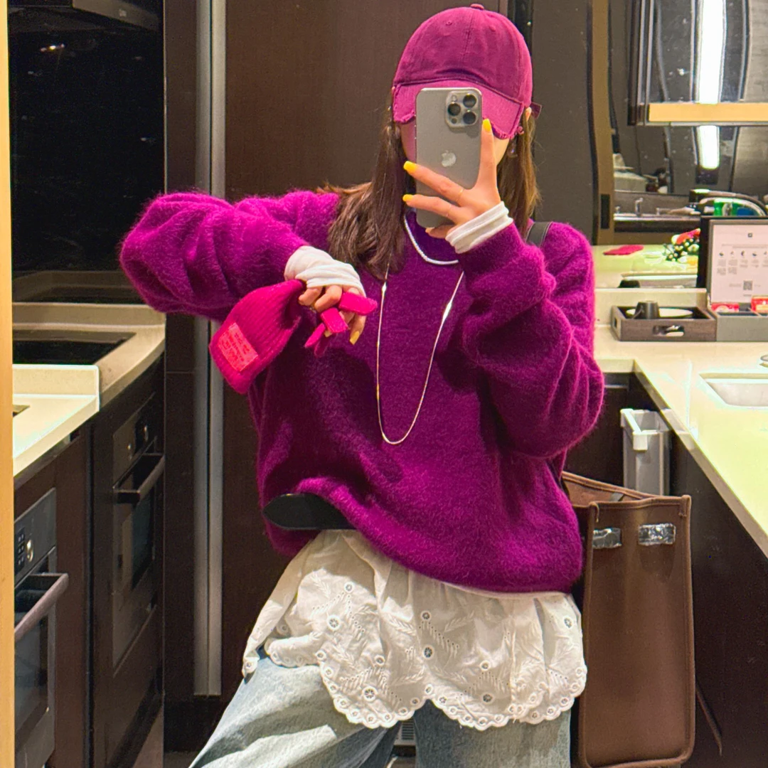 冬季韩版新款圆领保暖加厚哈尼针织毛衣