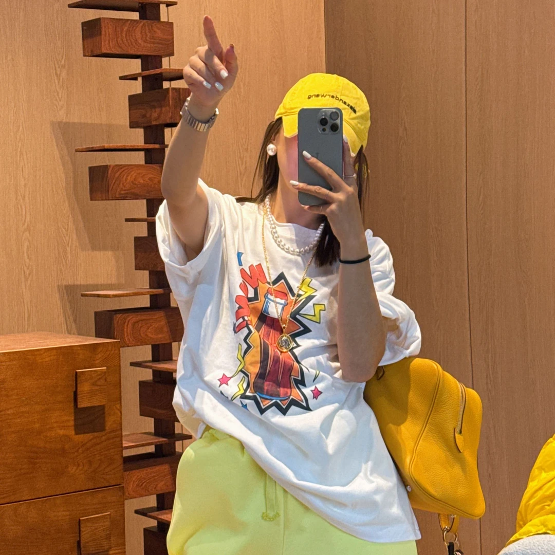 韩版冬季新款磨毛加厚印花短袖T恤