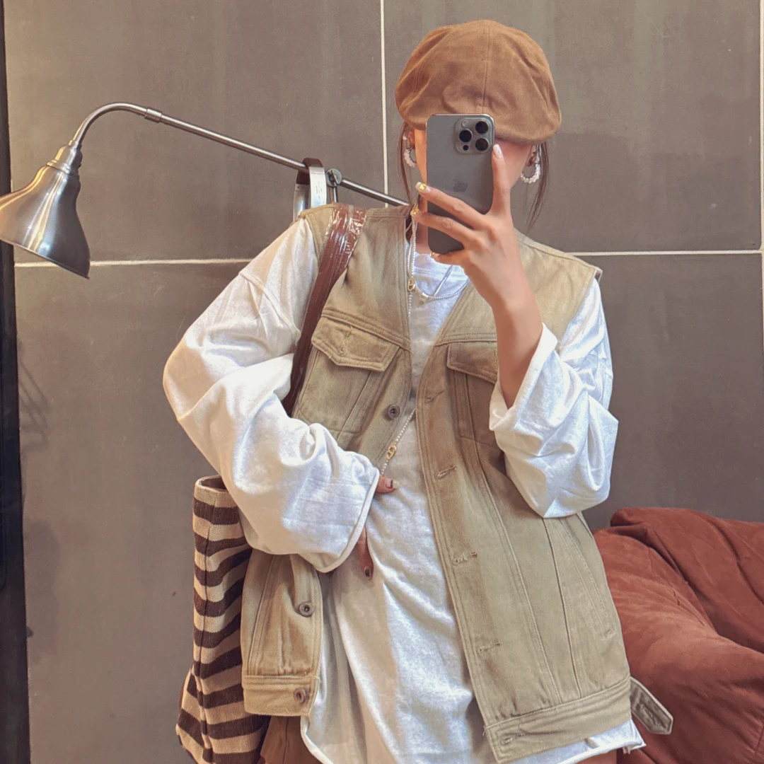 韩版新款重工无领原生牛仔马甲