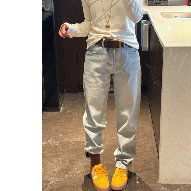 欧货新款浅色男友裤百搭显瘦长裤宽松牛仔裤
