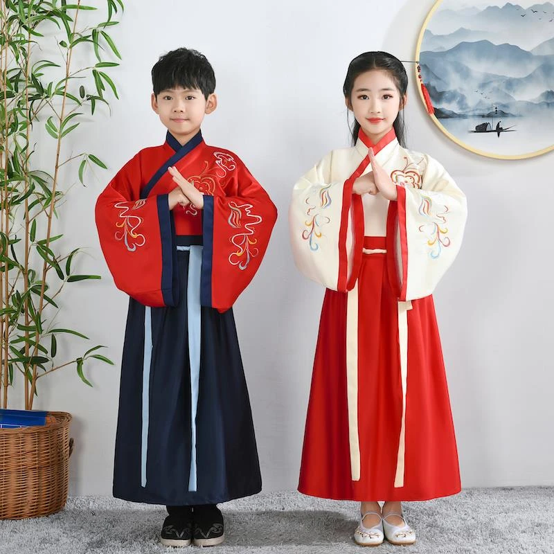汉服男女童小学生国学服元旦古装秋冬中国风书童三字经儿童演出服