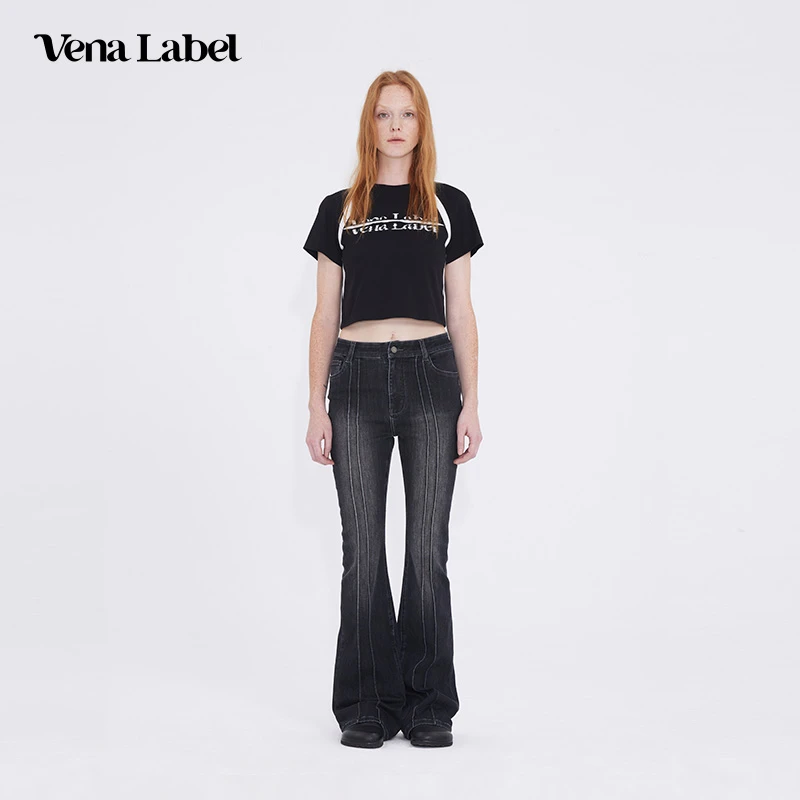 VenaLabel 24春夏新款女装时尚经典休闲显瘦结构微喇牛仔裤