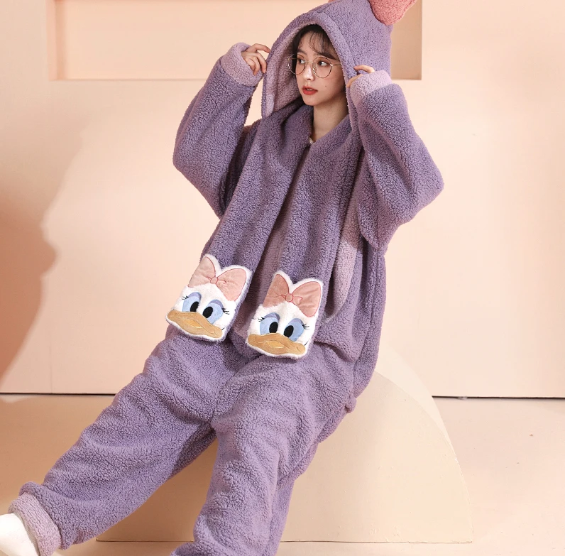 秋冬家居服简约长袖舒适保暖睡衣可外穿女袍套套装爆款加绒加厚