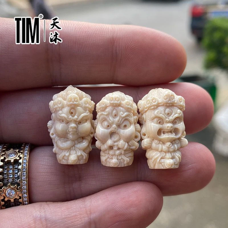 TIM猛犸象牙精雕小黑天配饰三通手串隔珠顶珠佛珠手串单圈腰珠