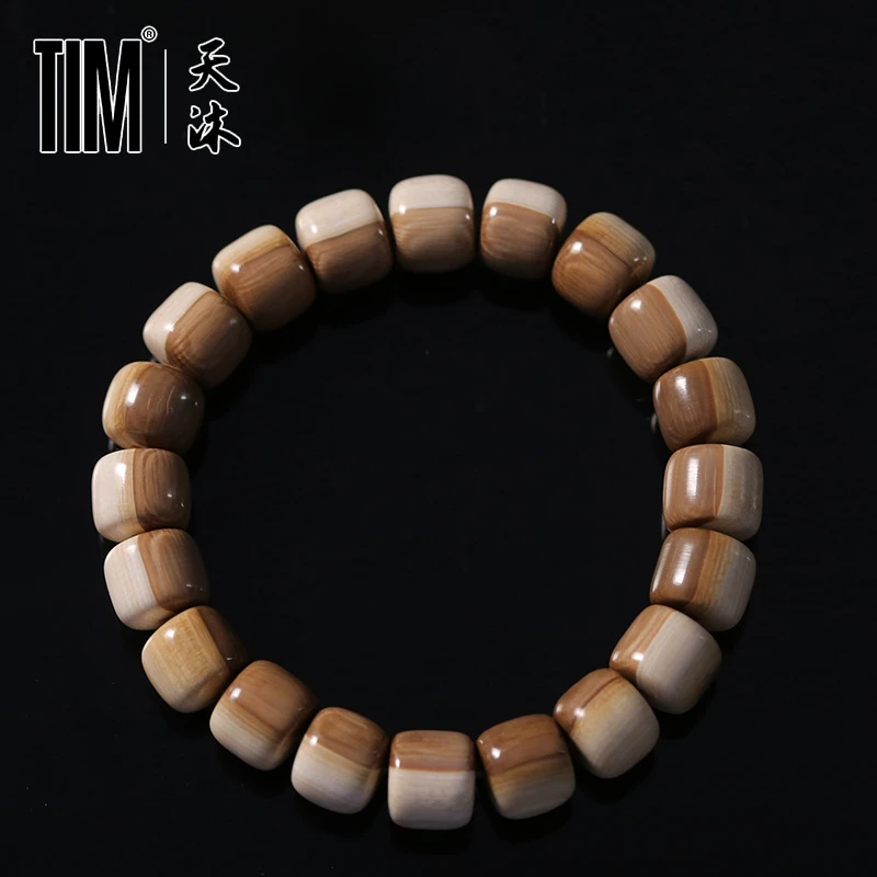 TIM猛犸象牙满纹咖冰料阴阳老形桶珠手串佛珠单圈男女