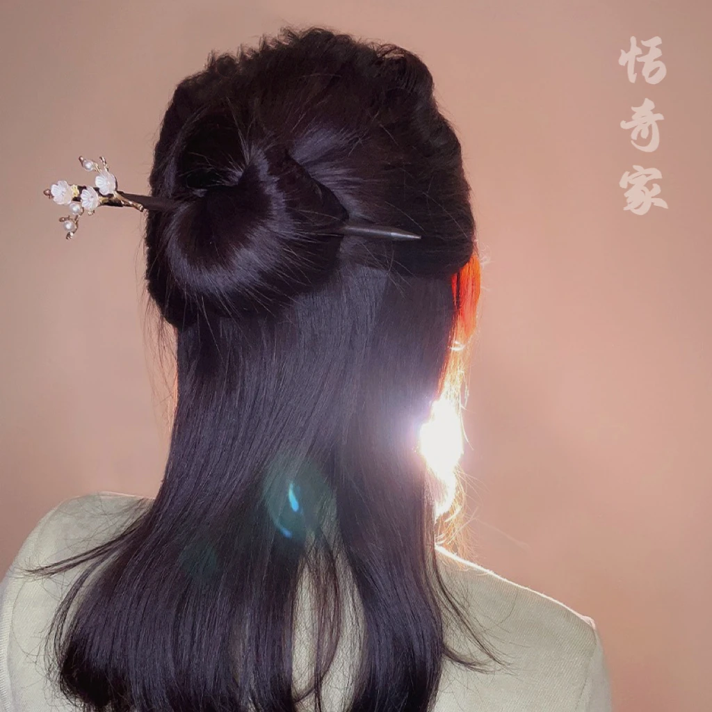 恬奇家 “暗香浮动”寒梅白玉合金发簪古风国风气质百搭超美简单
