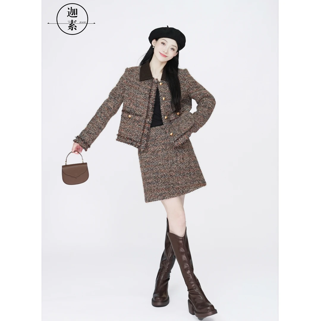 迦素JIASU2024冬季气质时尚小香羽绒套装两件套裙子套装S415