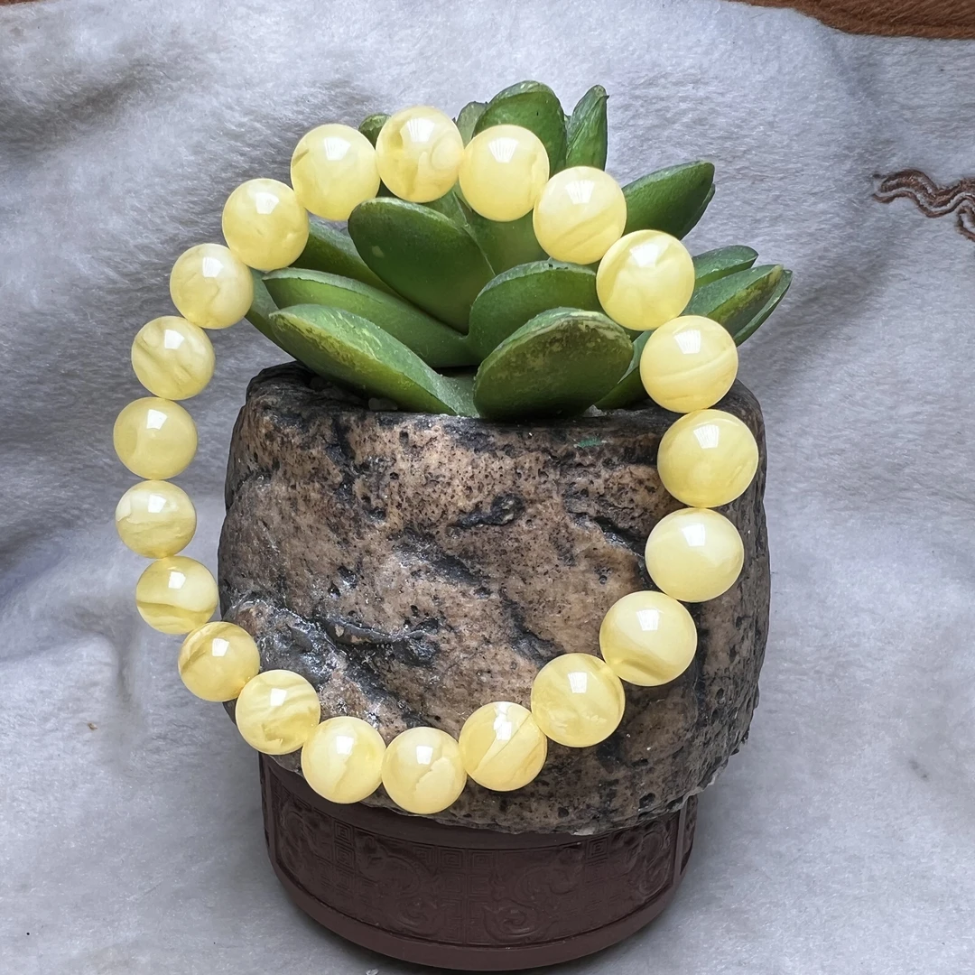 好玉易蜜蜡手串浓蜡妖白花手串10-11克珠子卡9-10mm花样发货同料