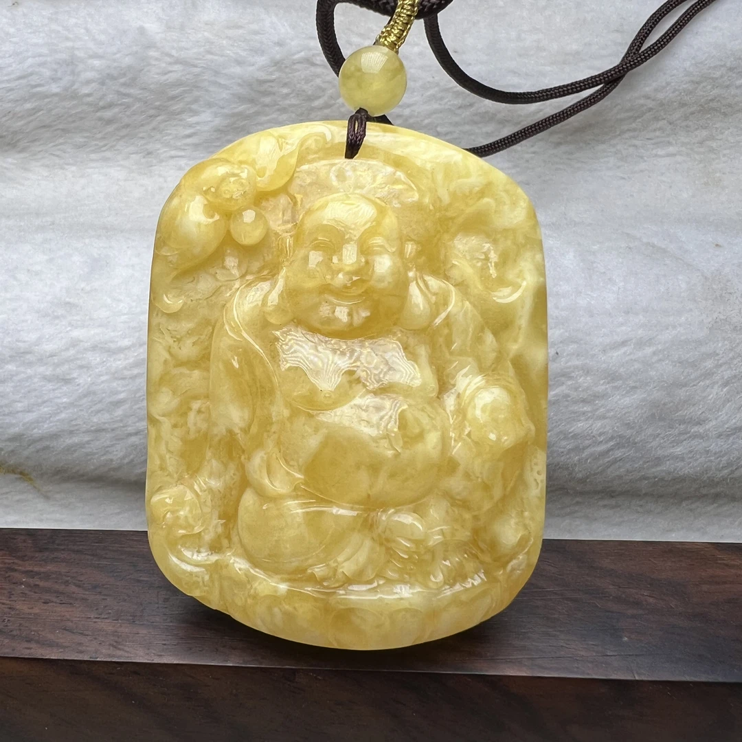 好玉易弥勒佛白蜜蜡挂件手工雕刻孤品天然白花糖料精雕鸡油黄经典