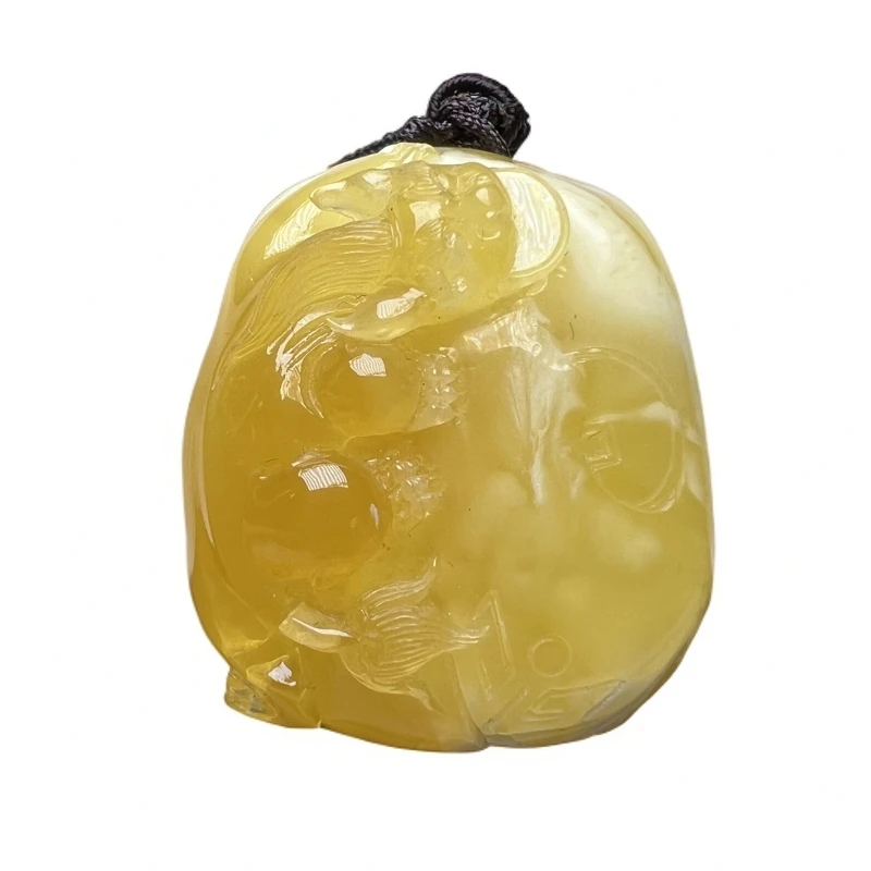 貔貅琥珀白蜜蜡吊坠挂件雕刻巧雕精雕挂坠孤品女款时尚气质