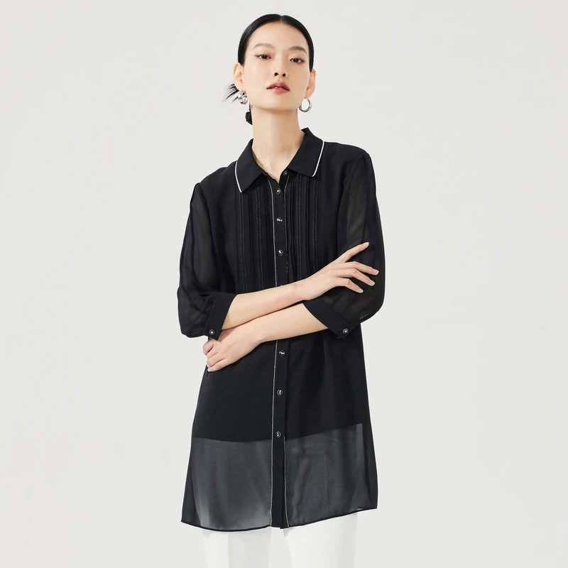 娜尔思春夏新款休闲开襟时尚上衣中长款通勤衬衫NE00905W0