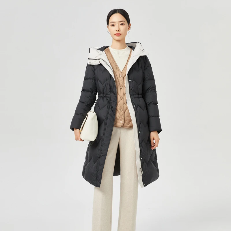 【好羽绒】娜尔思气质时尚显瘦收腰连帽羽绒服冬保暖外套NR00561W0
