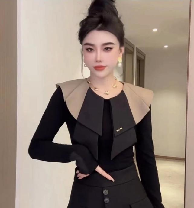 2024秋冬显瘦气质长袖时尚法式收腰设计感网红洋气百搭小众减龄