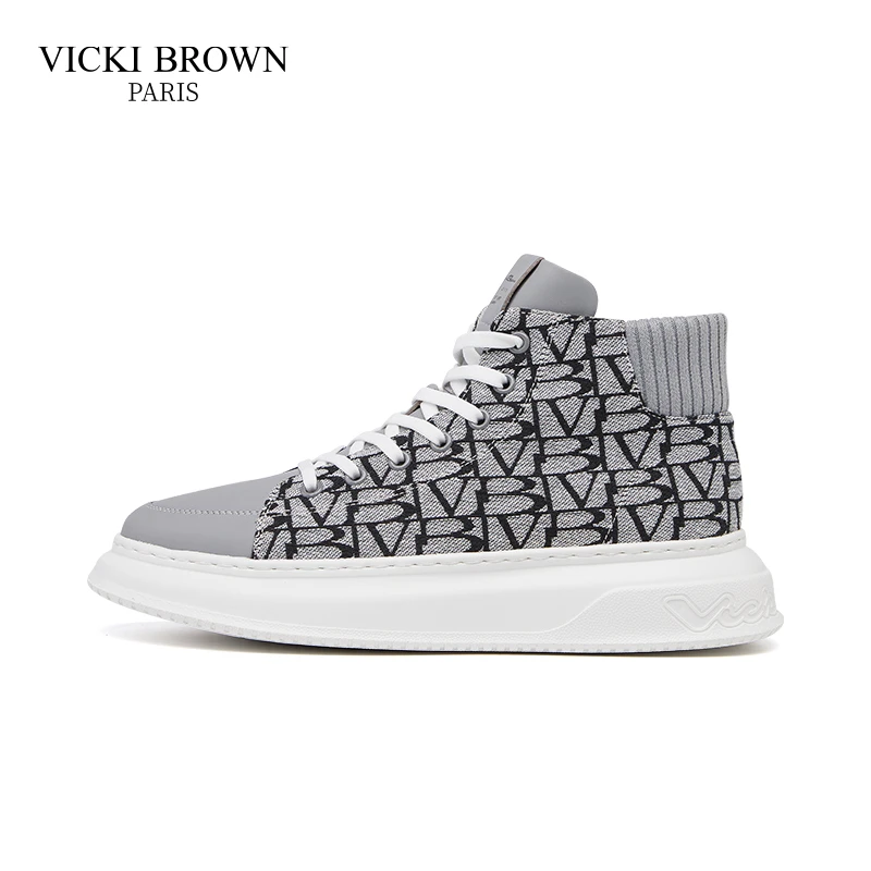 法国VICKI BROWN 秋冬男士复古百搭舒适高帮增高保暖时尚休闲男鞋