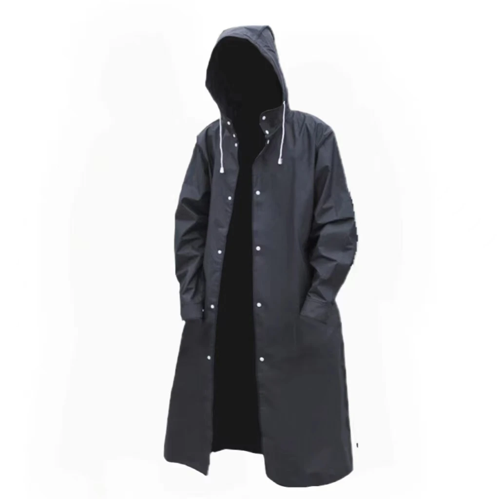 eva成人雨衣雨披包边男女防护外套时尚登山垂钓透明加厚黑白户外
