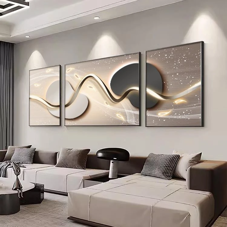 现代简约九鱼石来运转抽象客厅装饰画沙发背景墙挂画晶瓷装饰画