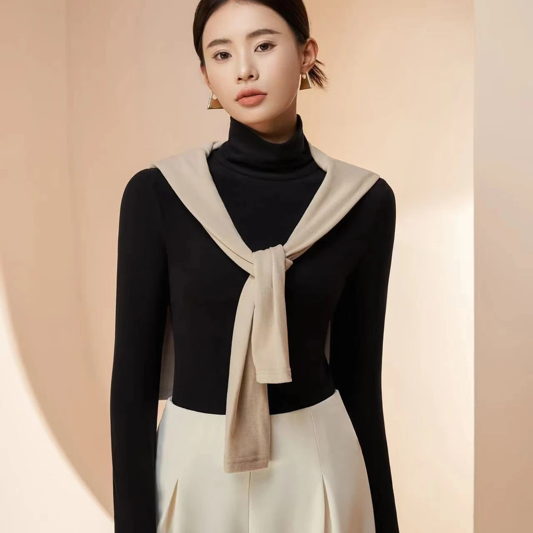 8830打底衫 纯色简约大圆领文艺打底衫保暖贴身百搭