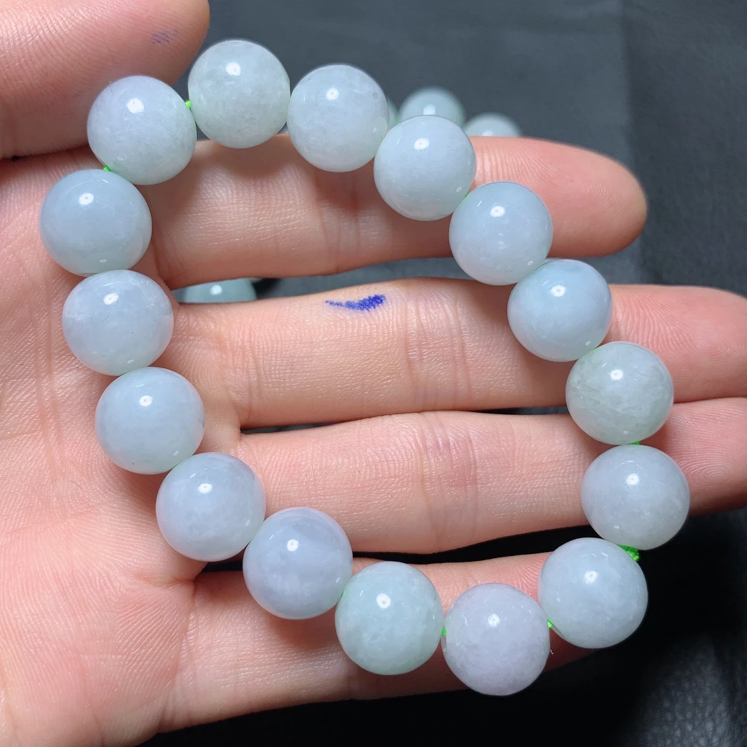 天然翡翠A货 卡12-13圆珠手串糯种有水头完美度高 多样性拍一发一