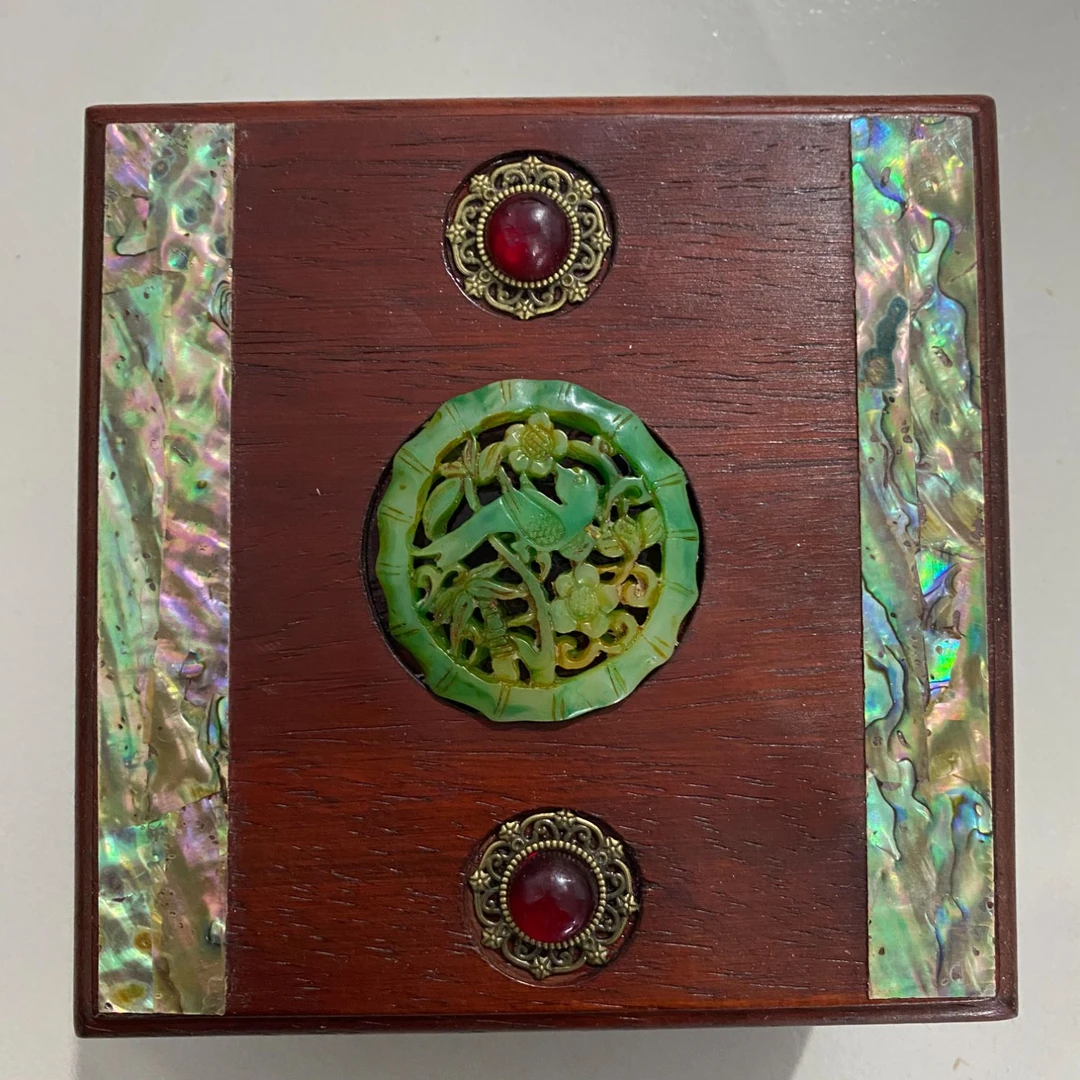 螺钿彩贝玉壁盒家居摆件