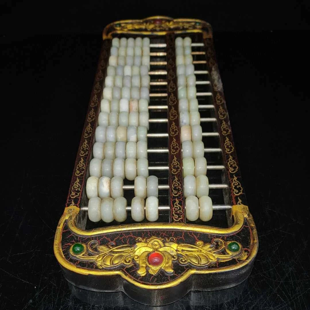 大漆白籽玉珠算盘摆件