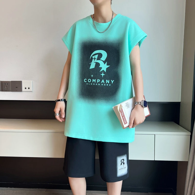 冰丝速干t恤男孩12-15岁初中学生13青少年无袖背心14大童夏装套装