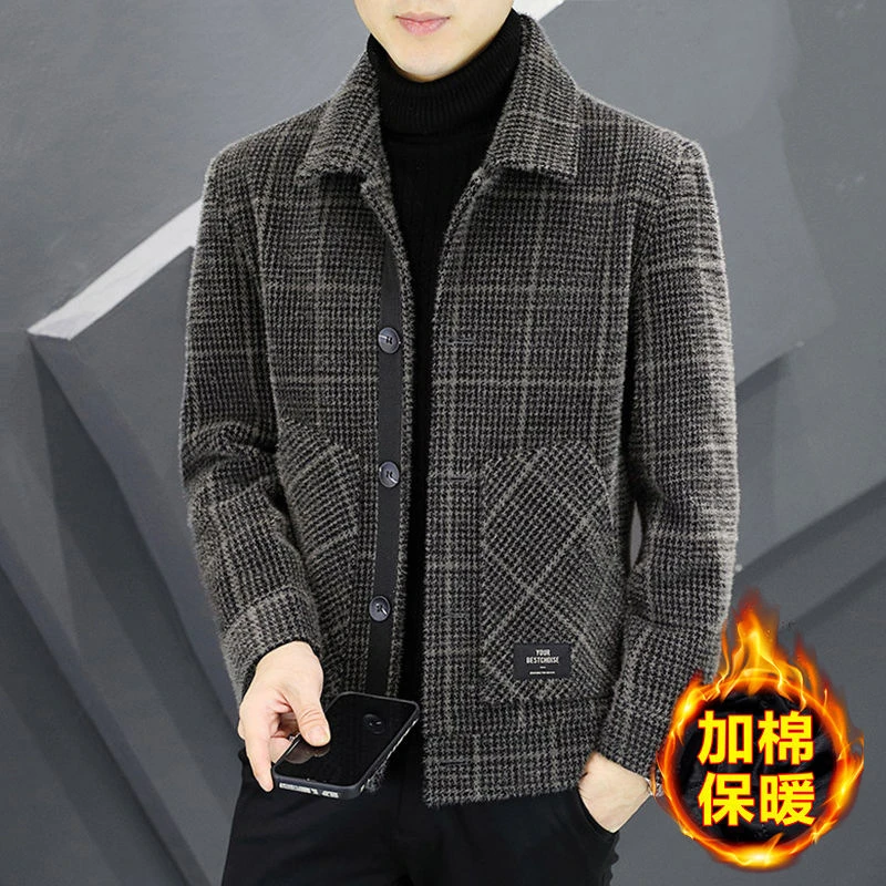 高档毛呢外套男2025新款翻领休闲夹克秋冬商务呢子上衣加绒加厚潮