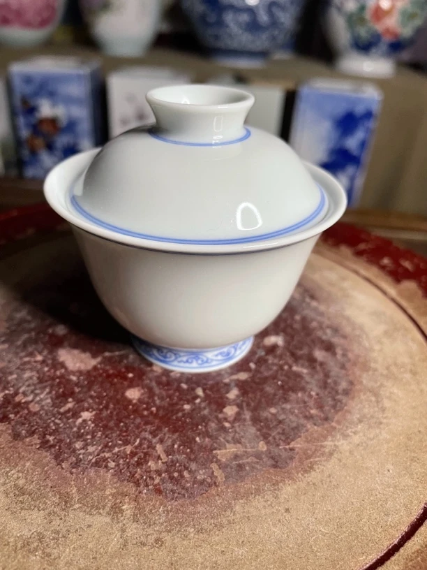 全手工绘边100毫升盖碗