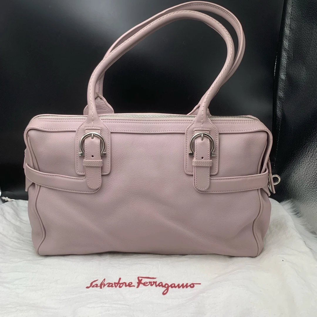 90新 FERRAGAMO/菲拉格慕 粉色手提单肩包（003713）