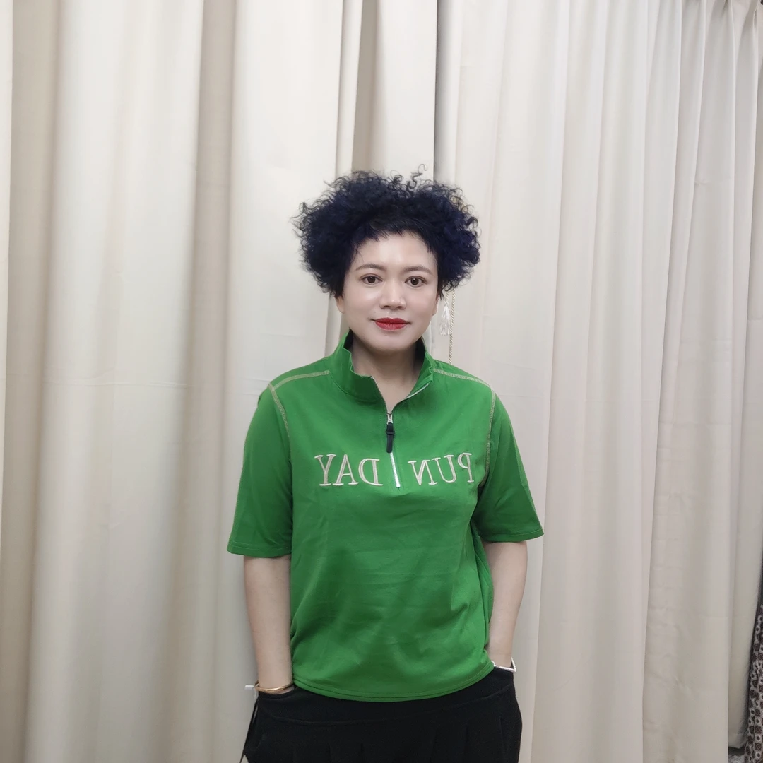 517#短袖时尚休闲百搭百搭夏季翻领印花立领潮流日常通勤女士大码