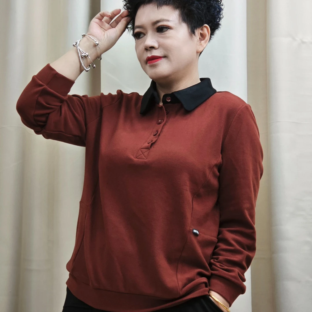 40086#时尚休闲长袖百搭假两件纯色翻领春秋冬女士卫衣双面绒打底