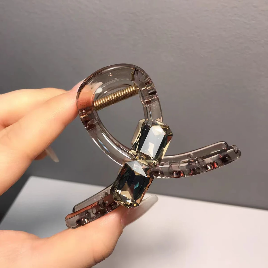 韩国东大门水晶抓夹闪钻后脑勺盘发鲨鱼夹高级感发饰 8厘米 发夹