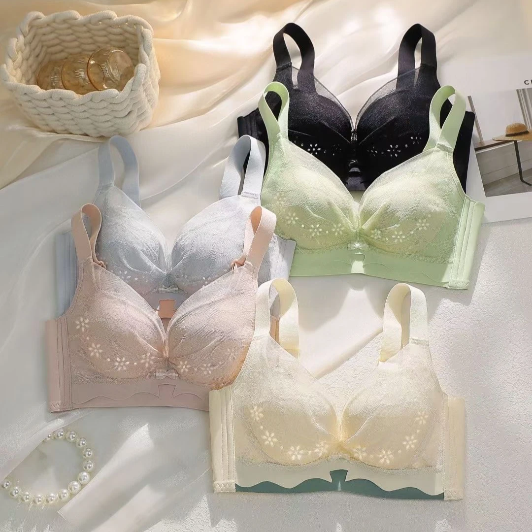 纺予萱品夏原创洞洞杯冰丝透气夏日舒适裸感清凉蕾丝聚拢调整内衣