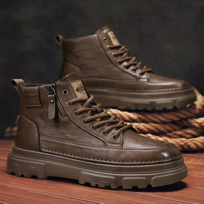 群狼·世家男鞋马丁靴百搭潮流英伦风高帮秋冬复古潮鞋男士真皮