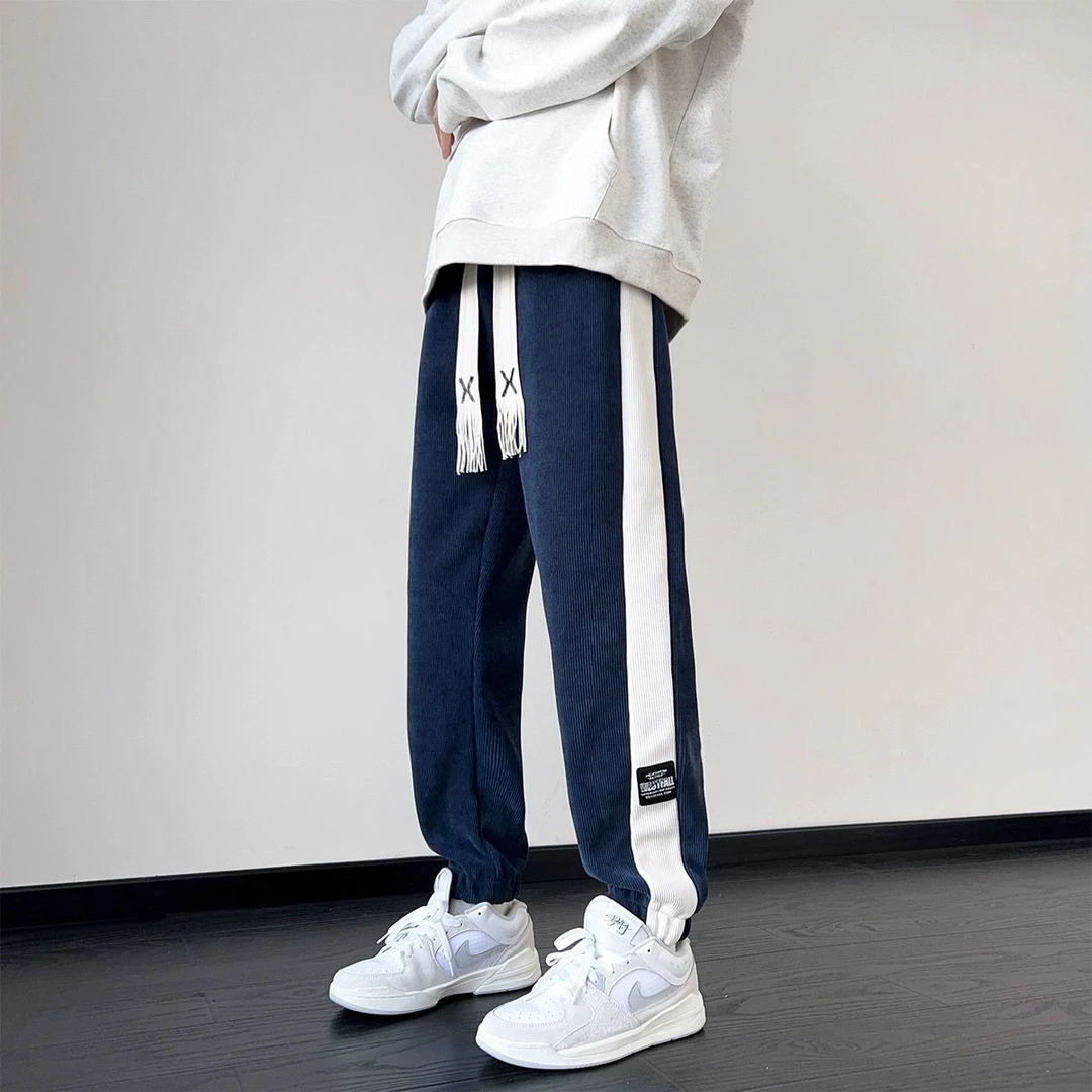 秋冬款运动裤灯芯绒裤子男卫裤加绒加厚宽松阔腿潮牌束脚休闲长裤