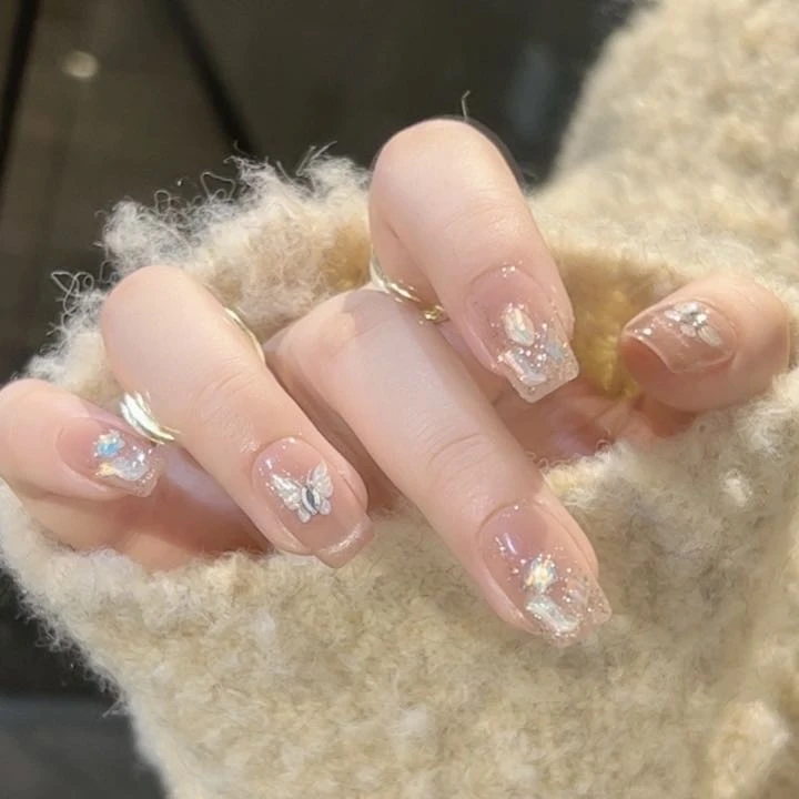 【空谷蝶语】三仟手工穿戴甲 水晶液态蝴蝶 纯欲猫眼法式 显白腮红