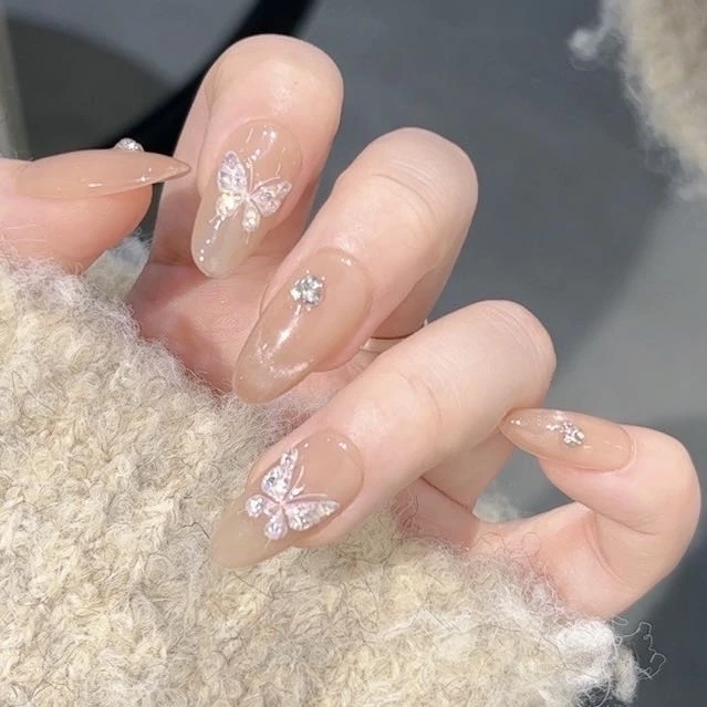 【神明少女】三仟手工穿戴甲 铉彩锆石蝴蝶 精致猫眼法式美甲